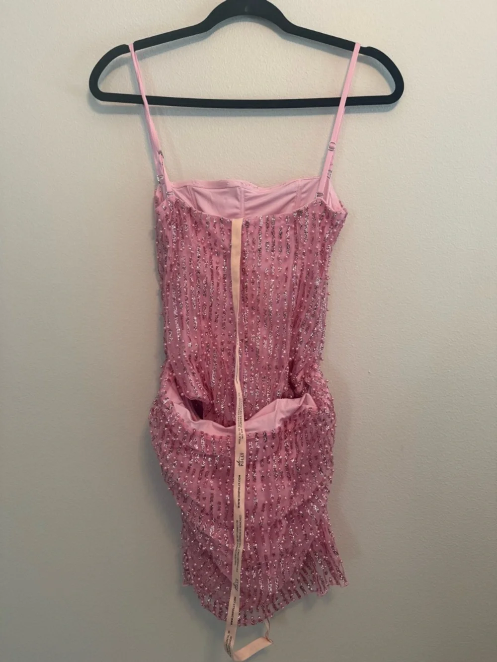 NEW Oh Polly Pink Ziya Embellished Glitter Beaded Strapless Mini Dress barbie - Picture 4 of 12
